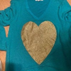 2/$20 Teal Beach Top w Gold Glitter Heart